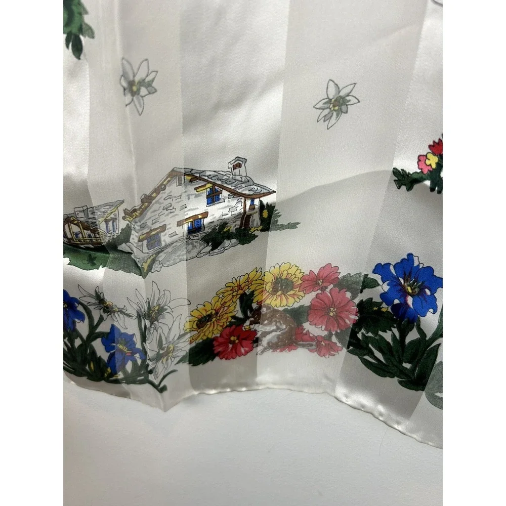 Vintage Scarf Silk Hand Rolled White Multicolor Spring Floral Flowing Read